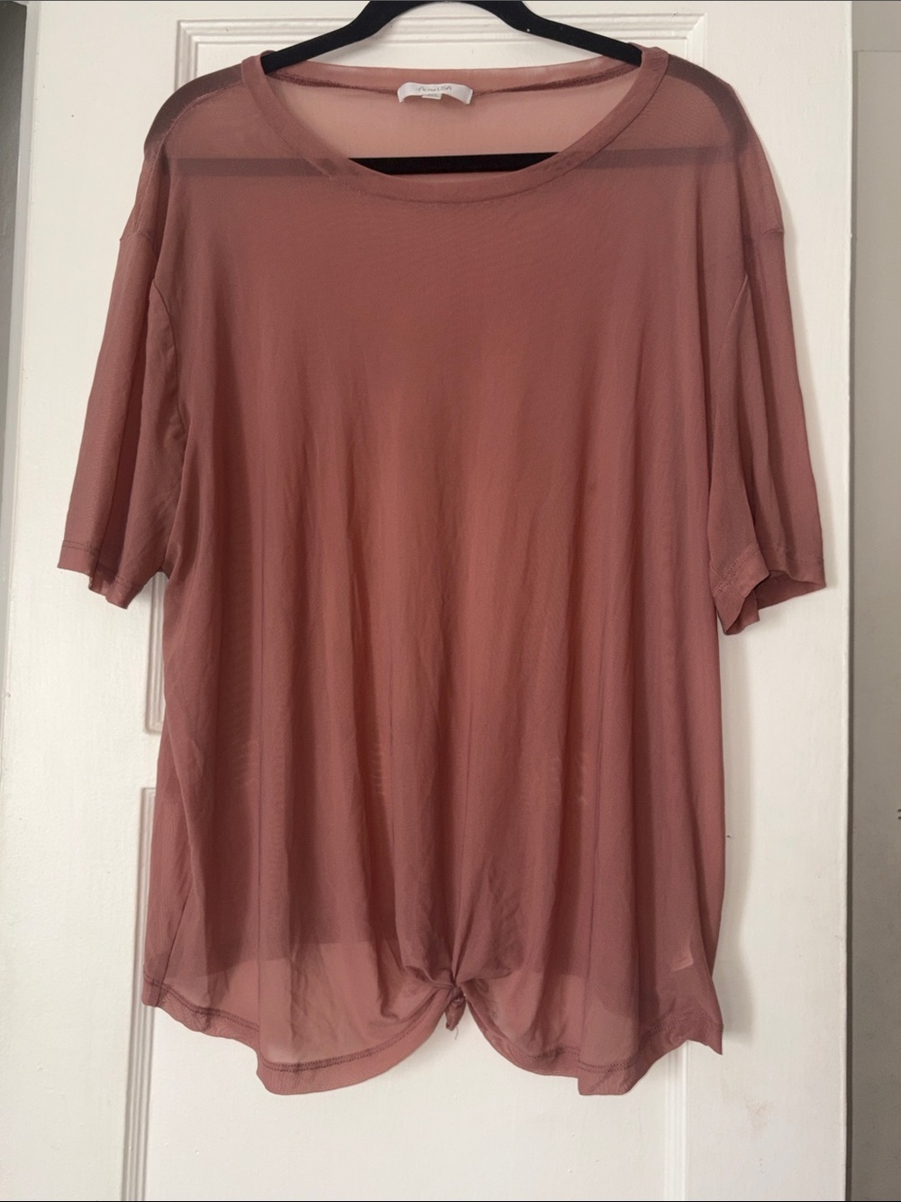 Active USA Sheer Short-Sleeve Knot-Front Tee in Dusty Rose